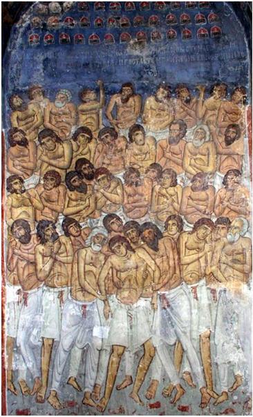 Сорок мучеников Севастийских. Фреска XIIвека в церкви Панагии Форвьетисы в Осину. Кипр. Фото Игоря Самoлыго